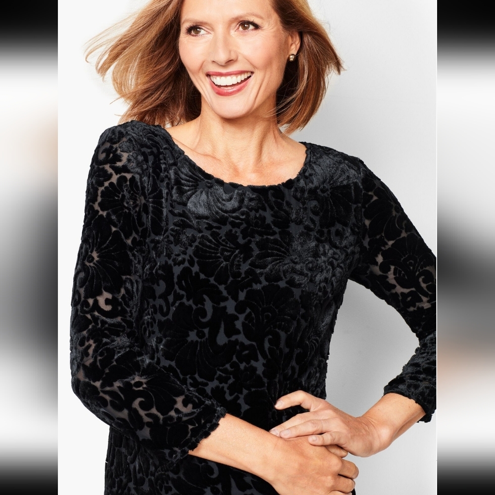 RSVP By Talbots Black Floral Velvet Burnout Top Size Large